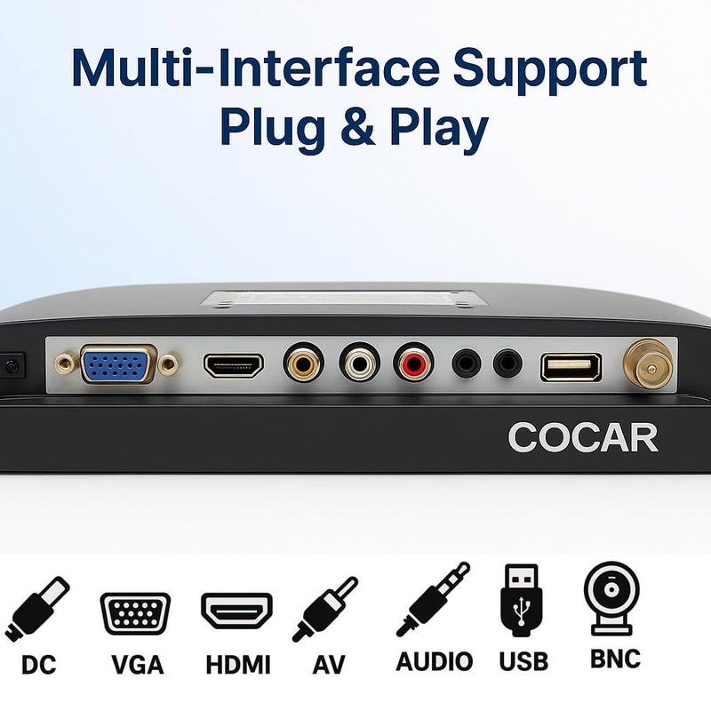 Cocar 15" CCTV BNC Monitor VGA HDMI AV, 4:3 HD Display LCD Security Screen with USB Drive Player for Surveillance Camera STB PC 1024x768 Resolution Built-in Speaker Audio in/Out - Image 3